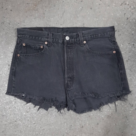 Vintage Levi's 501 Black Denim Shorts Made in U.S… - image 1