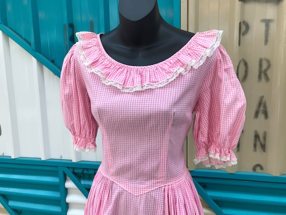 Vintage Pink Gingham Full Skirt Rockabilly Dress.… - image 3