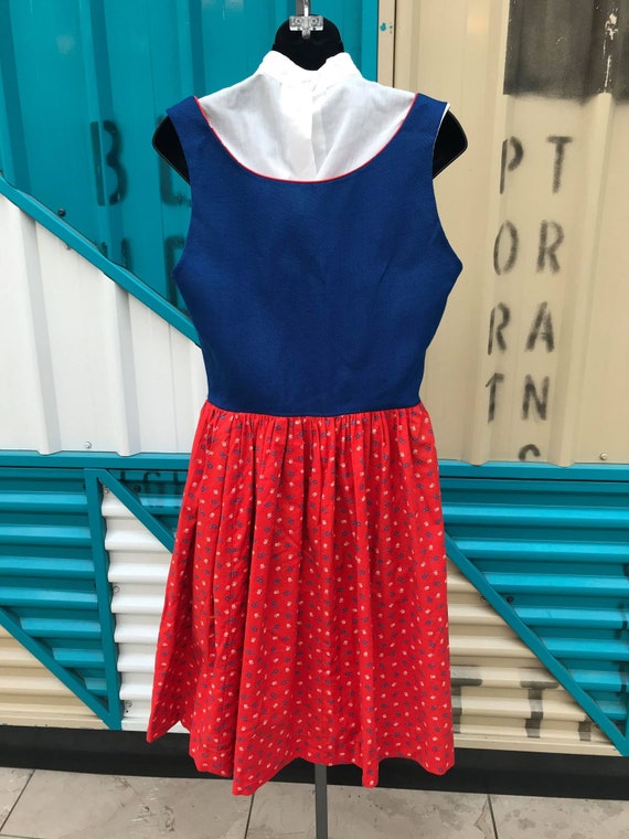 Vintage Navy Dirndl with Red Print Skirt - Size M… - image 4