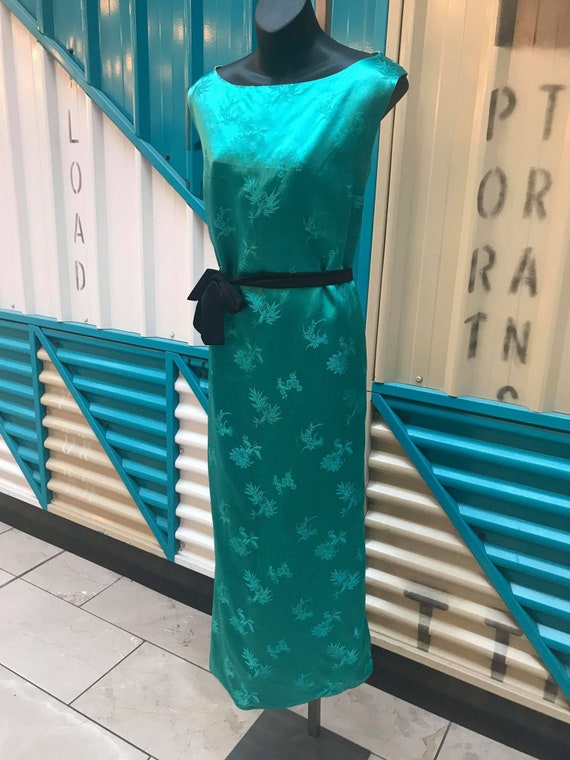 1960s Emerald Silk Floor Length Straight Dress