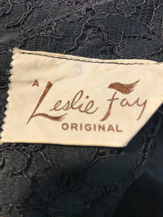 1940s "Leslie Fay Original" Black Satin & Lace Co… - image 4