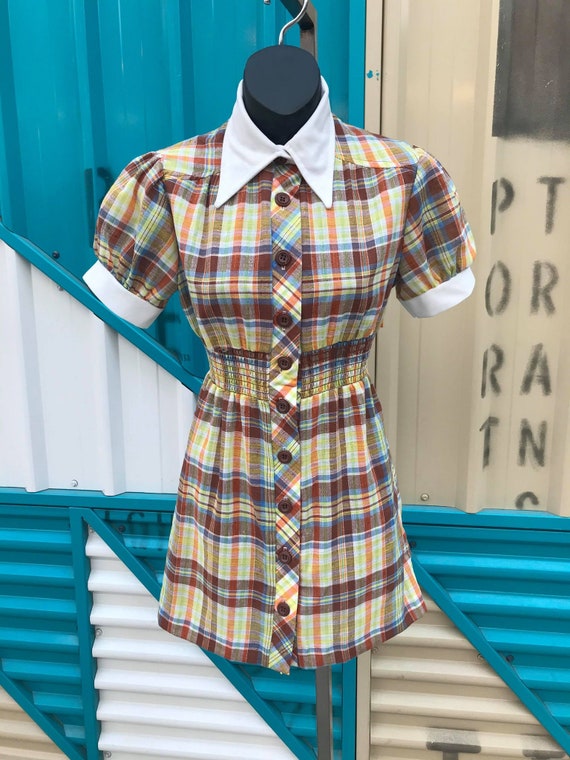 1970s "Peggy Barker" Petite Plaid Dress