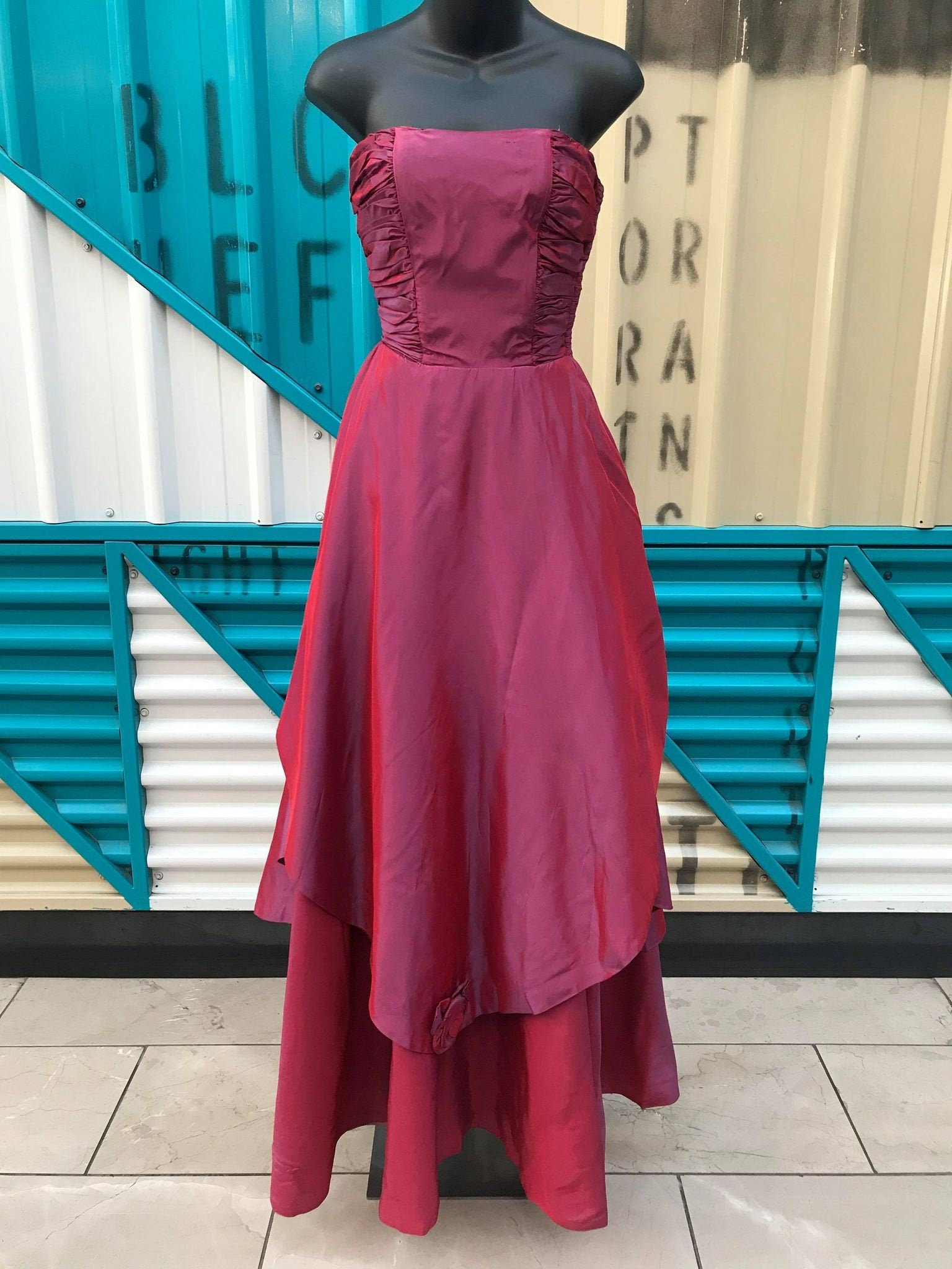 1940s Shot Taffeta Strapless Ball Gown 