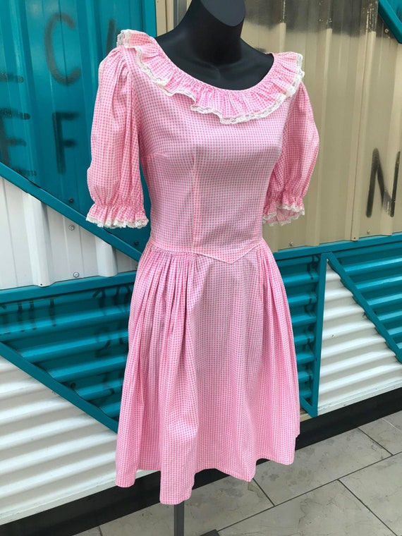 Vintage Pink Gingham Full Skirt Rockabilly Dress.… - image 4