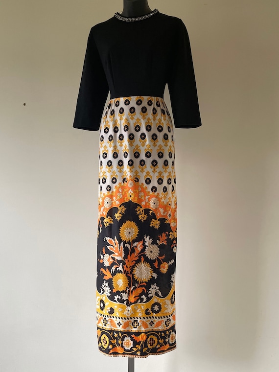 1970s 'Amy Adams Knits' Maxi Dress w/ Black Bodic… - image 1