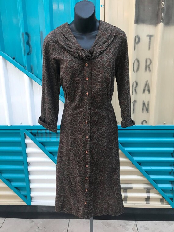 1960s "Pat Perkins" Brown Floral Cotton Dress - Pl