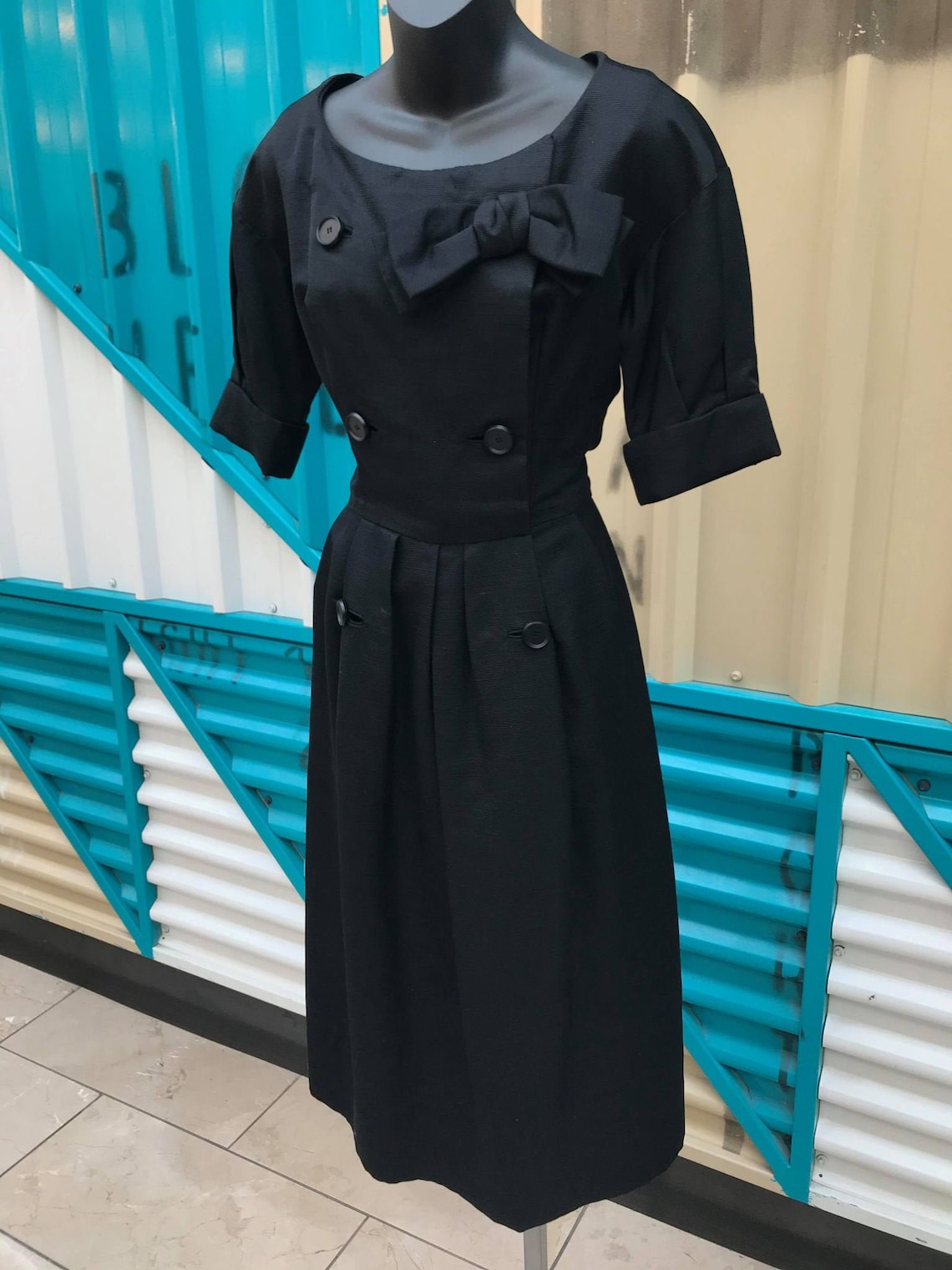 1940s Silk Wool Knit Belted Dress | S/M