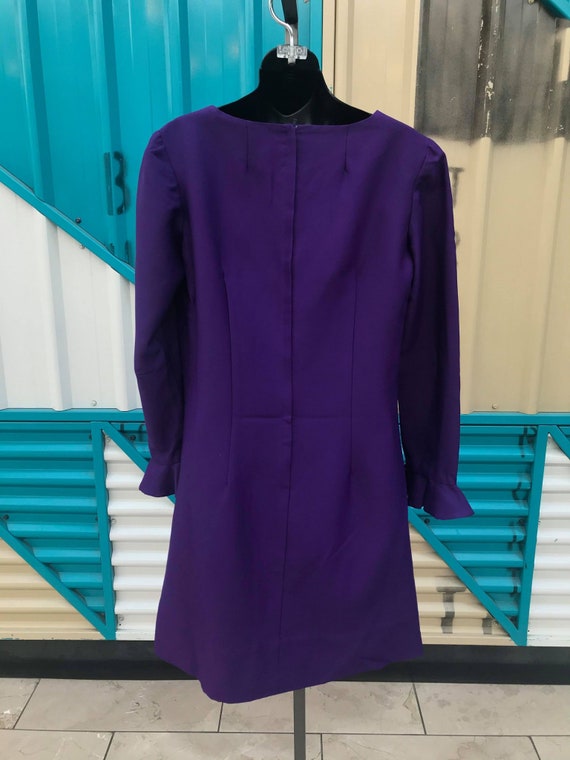 1960s Long Sleeve Mod Mini Dress - Purple - Size M - image 4