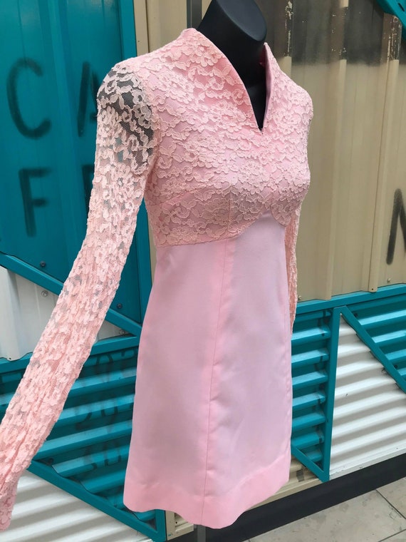1960s Pink Lace A-line Mini Dress, Empire Waist, Size S - Etsy