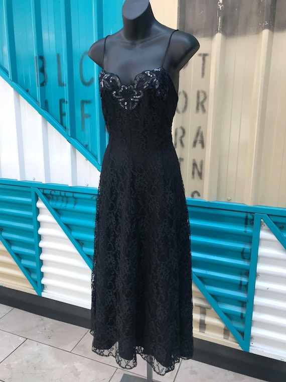 Vintage 1980s "David Rose" Black Lace Dress