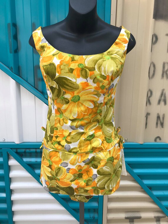 1960s "Rose Marie Reid" Floral Bathing Suit/Romper