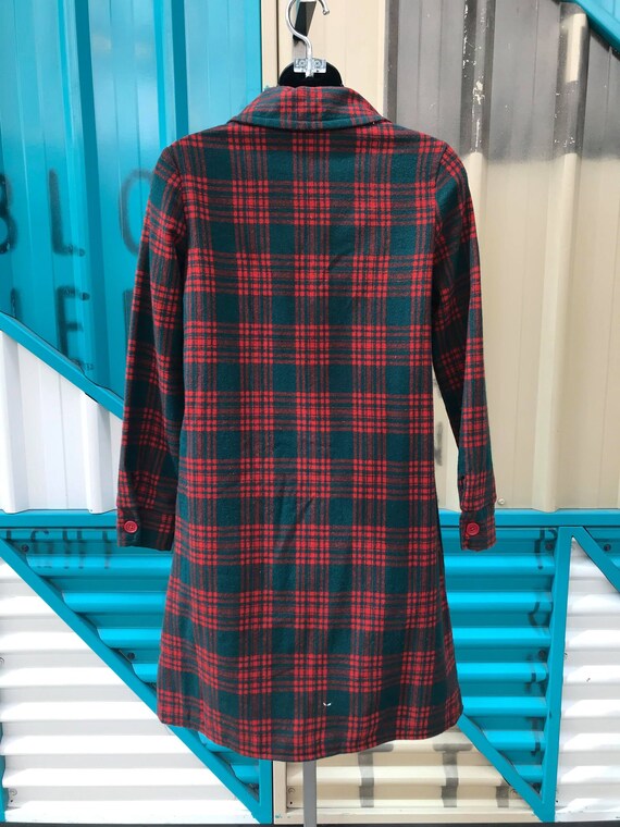 1970s "At Ease" Tartan Wool Shirt Dress - Size S - image 4