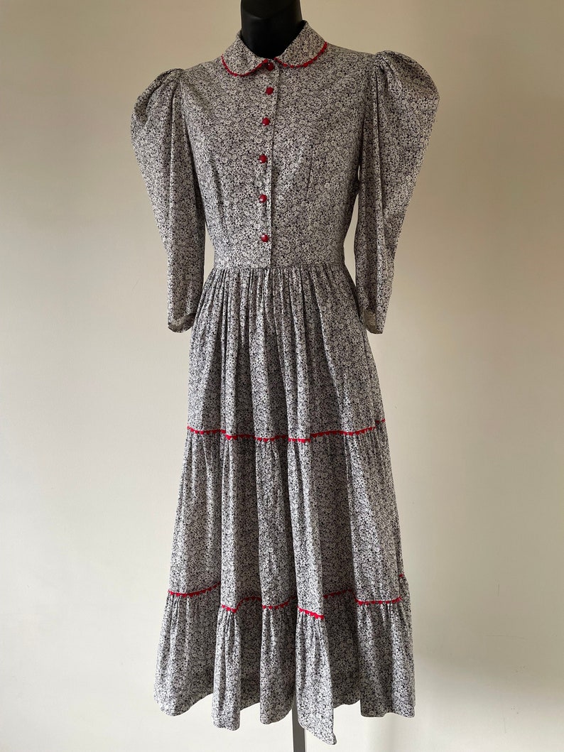 Antique 1930s Small Print Cotton Prairie Dress Sz S image 1