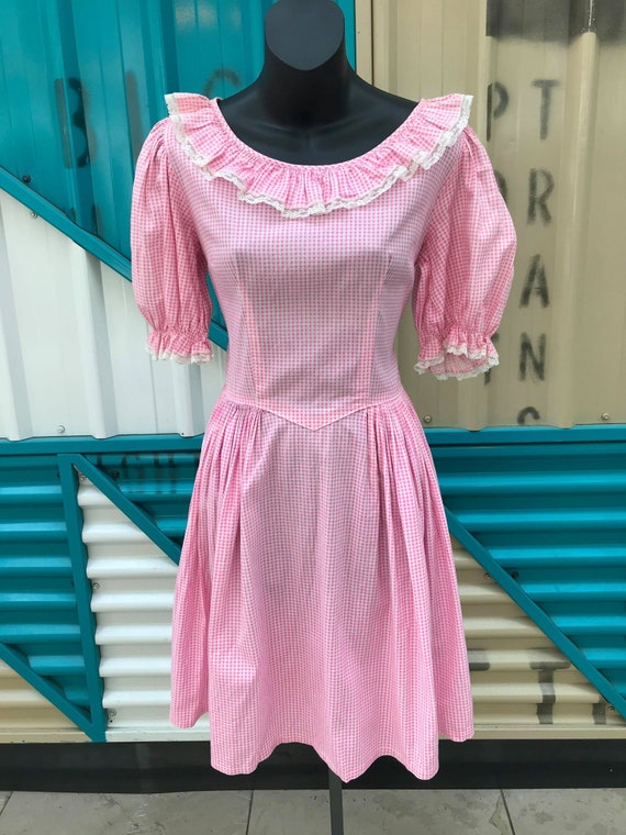 Vintage Pink Gingham Full Skirt Rockabilly Dress.… - image 2
