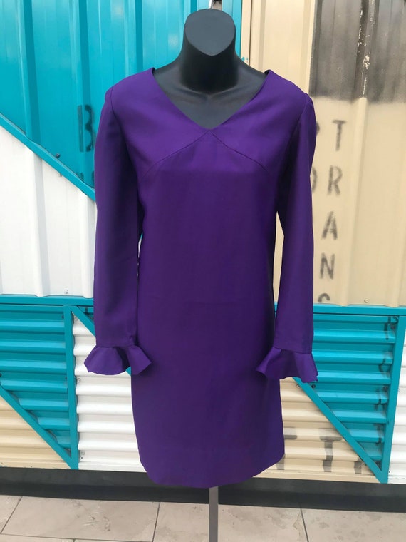 1960s Long Sleeve Mod Mini Dress - Purple - Size M - image 2