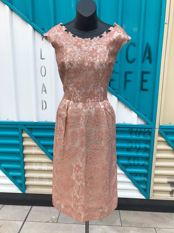 1960s Dusty Pink Lace & Taffeta Dress