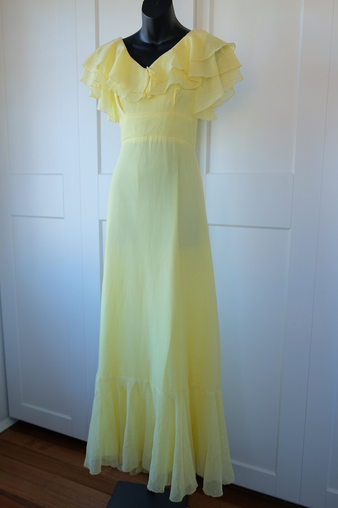 1970s JC Penney Fashions Pale Yellow Maxi Dress W: 27
