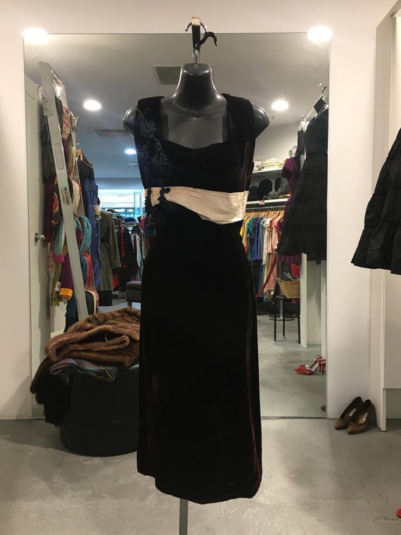 1940s Black Silk Velvet Wiggle Dress