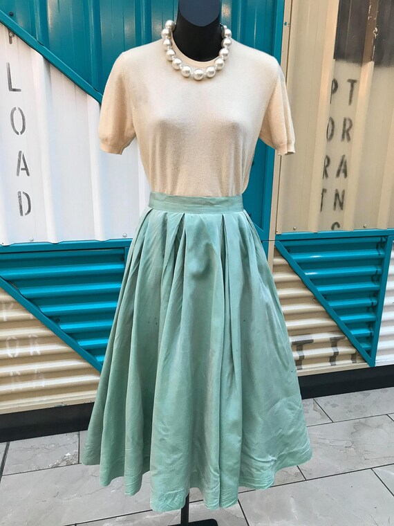 1940s Sea Foam Blue Shot Taffeta Skirt