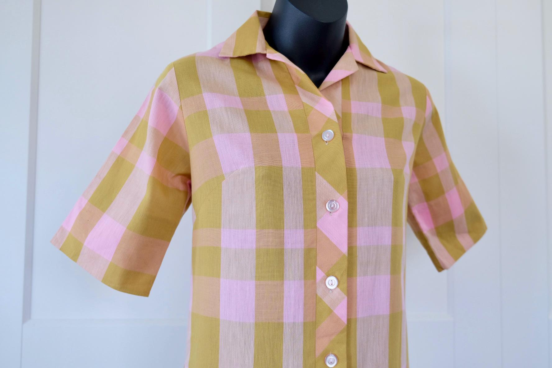 Buy 1960s Permanent Press Pink & Green Check Shirt Dress Size XS/S 
