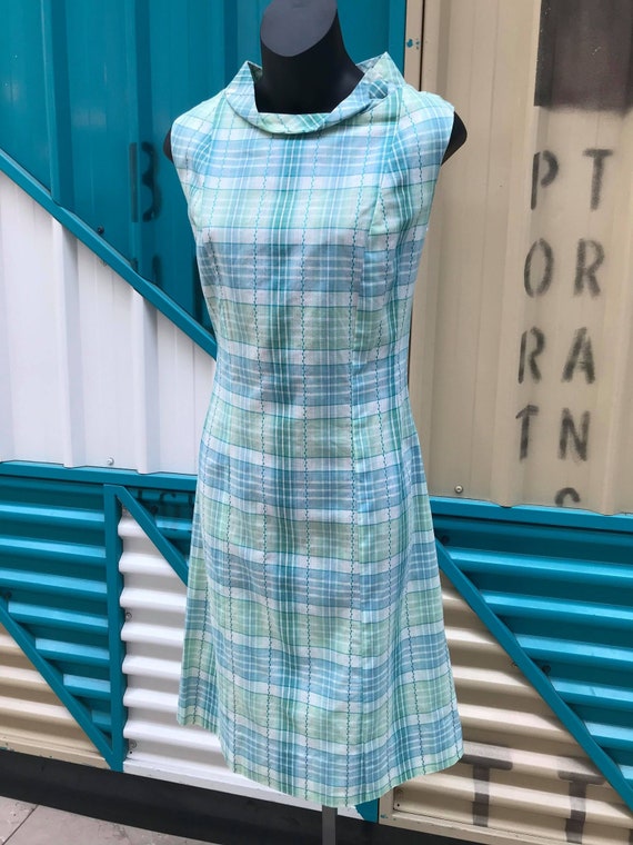 1960s Plaid Cotton Sheath Dress
