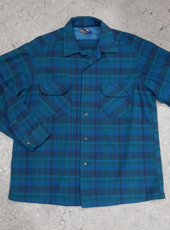 Vintage Pendleton Wool Blue/green Plaid 