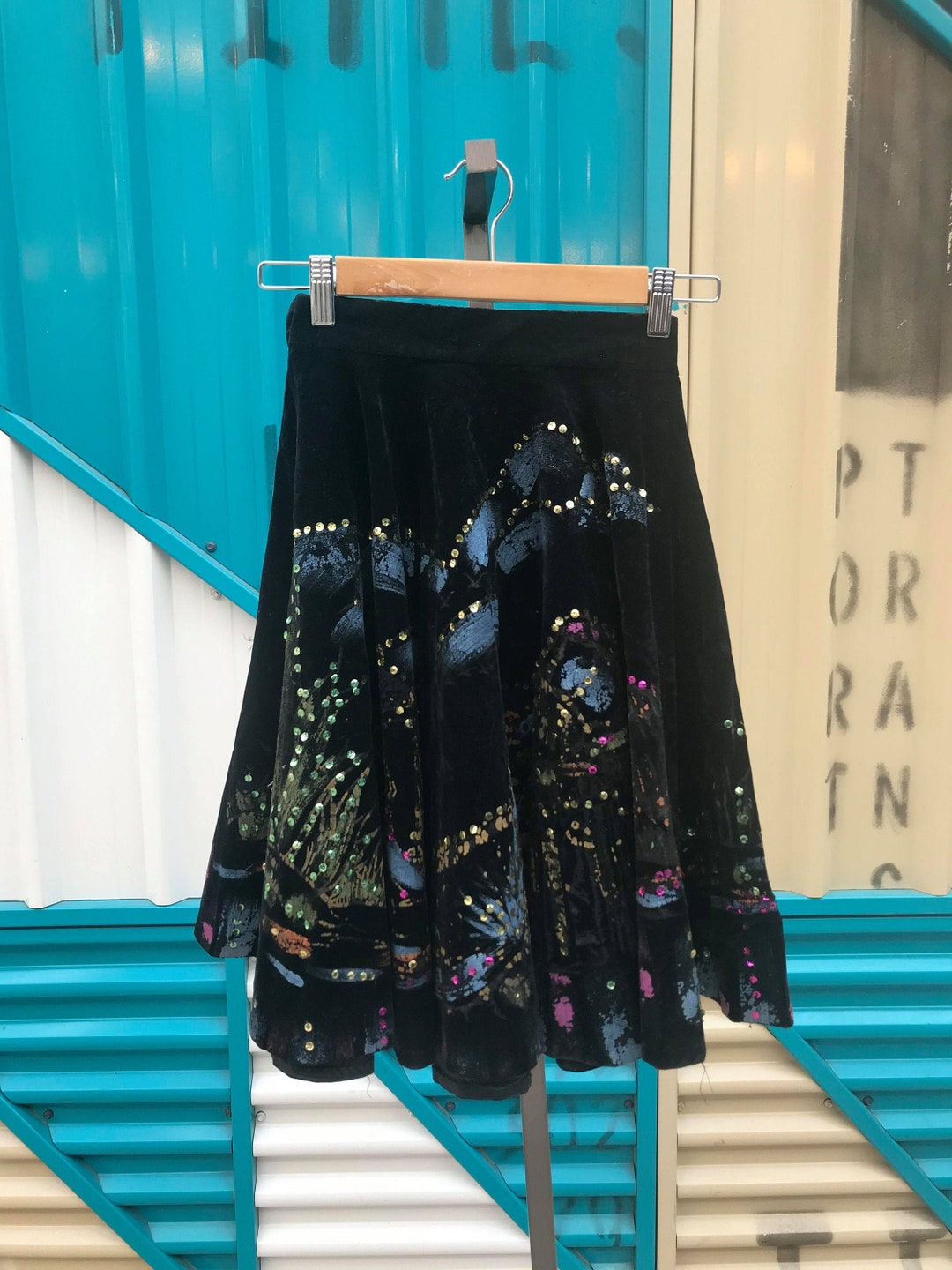 Buy RARE 1950s Mexican Hand Painted Sequinned Black Velvet Skirt Online  in India - Main Image