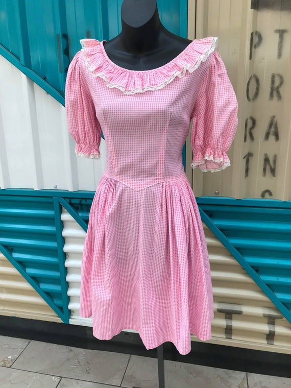 Vintage Pink Gingham Full Skirt Rockabilly Dress.… - image 1