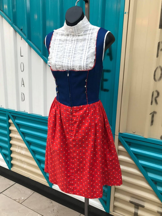Vintage Navy Dirndl With Red Print 
