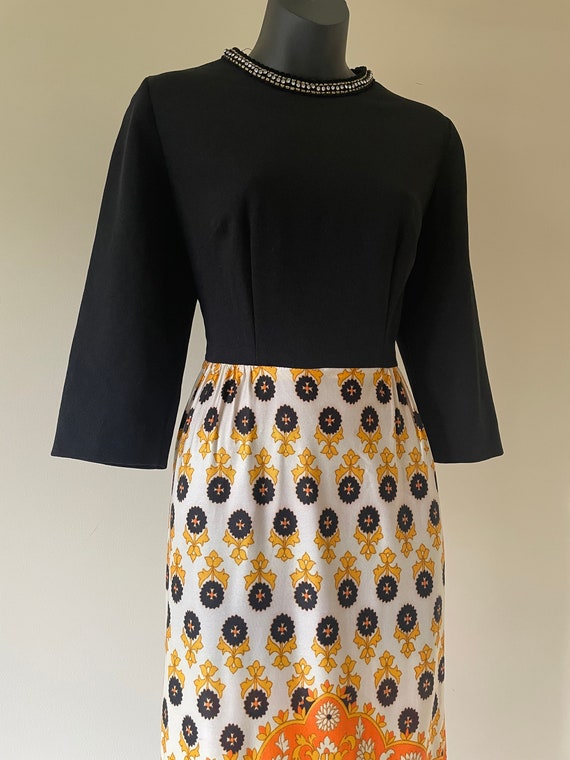 1970s 'Amy Adams Knits' Maxi Dress w/ Black Bodic… - image 5