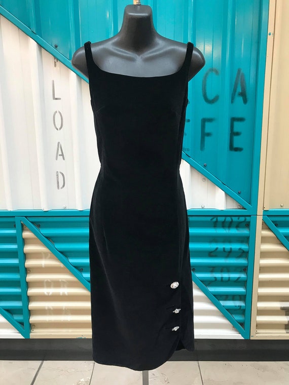 Glam 1950s "Minx Modes" Black Velvet Dress