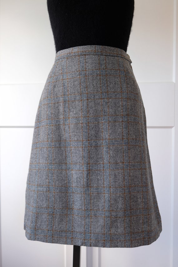 Vintage Grey  Watch Plaid Wool A-Line Skirt - W:2… - image 3