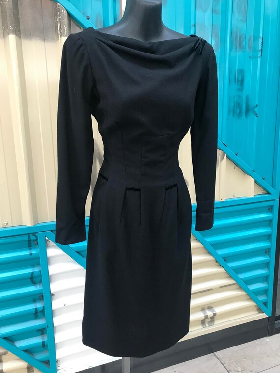 1950s "carlye" Black Wool Wiggle Dress - Size S 26" Waist - Etsy
