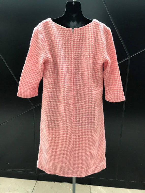 1960s L/S Mod Wool Sheath Dress - Pink/Cream Ging… - image 5
