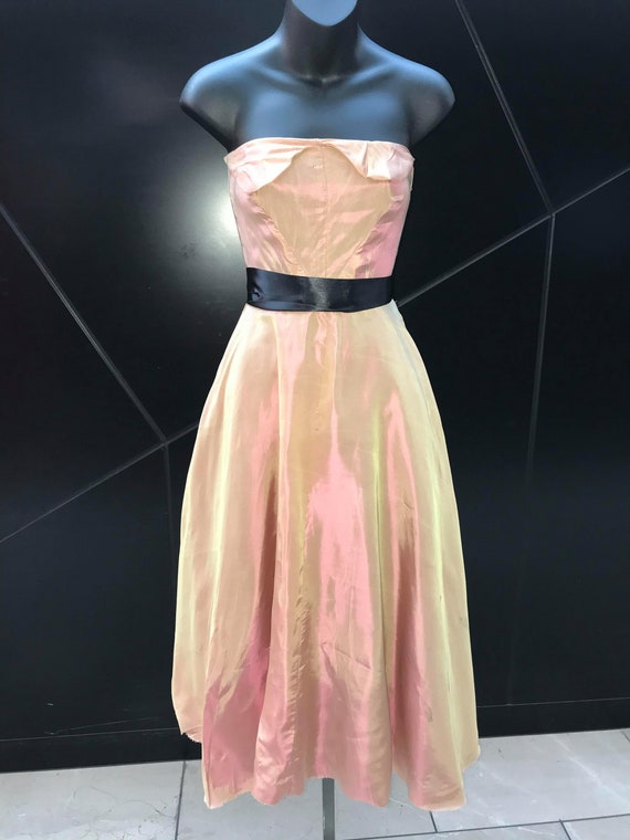 1940s Shot Taffeta Strapless Dress