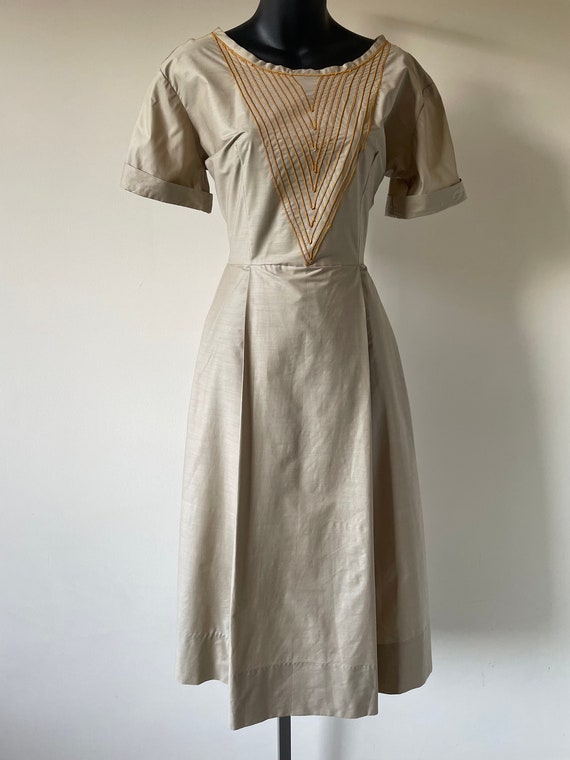princess polly baby blue dress 1950s Beige Polished Cotton Day Dress - W: 32