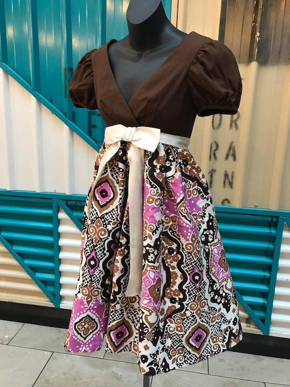 OOAK COUTURE 1960s Brown & Psychedelic Print BabyD