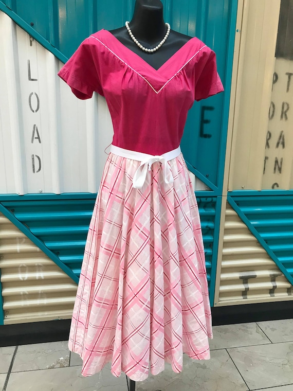 1940s "Junior Fashions by Carole King" Pink Plaid