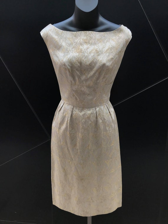 1960s Ivory Gold Brocade Cocktail Dress