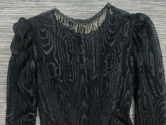 Original 1930s Black Crepe Dress w/ Net Bodice - image 2