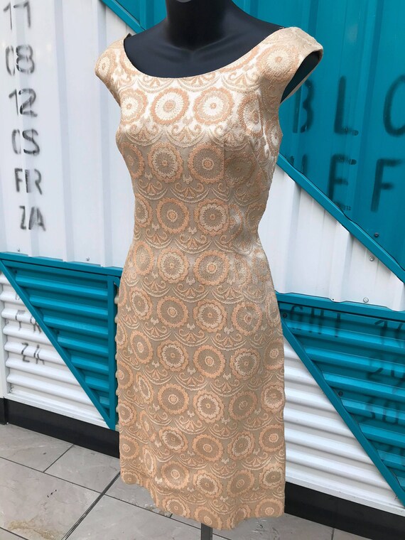 1960s Apricot Brocade Dress