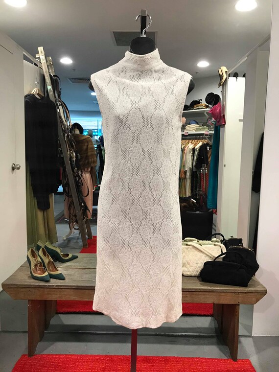 1960s Mod Lace Shift Dress - white