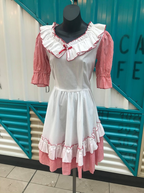 1970s "Jeri Bee" Red & White Gingham Prairie Dress