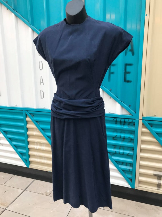 1940s Navy Blue Dress