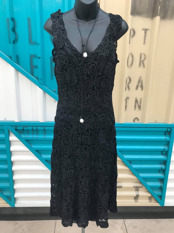 OOAK 1940s Art Deco Black Raffia Lace Dress