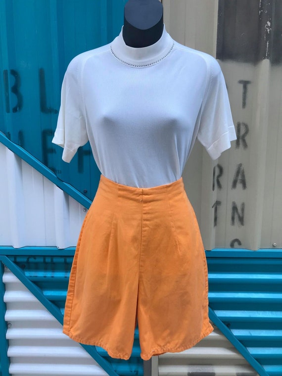 50s/60s Tangerine Cotton Bermuda Shorts - image 1