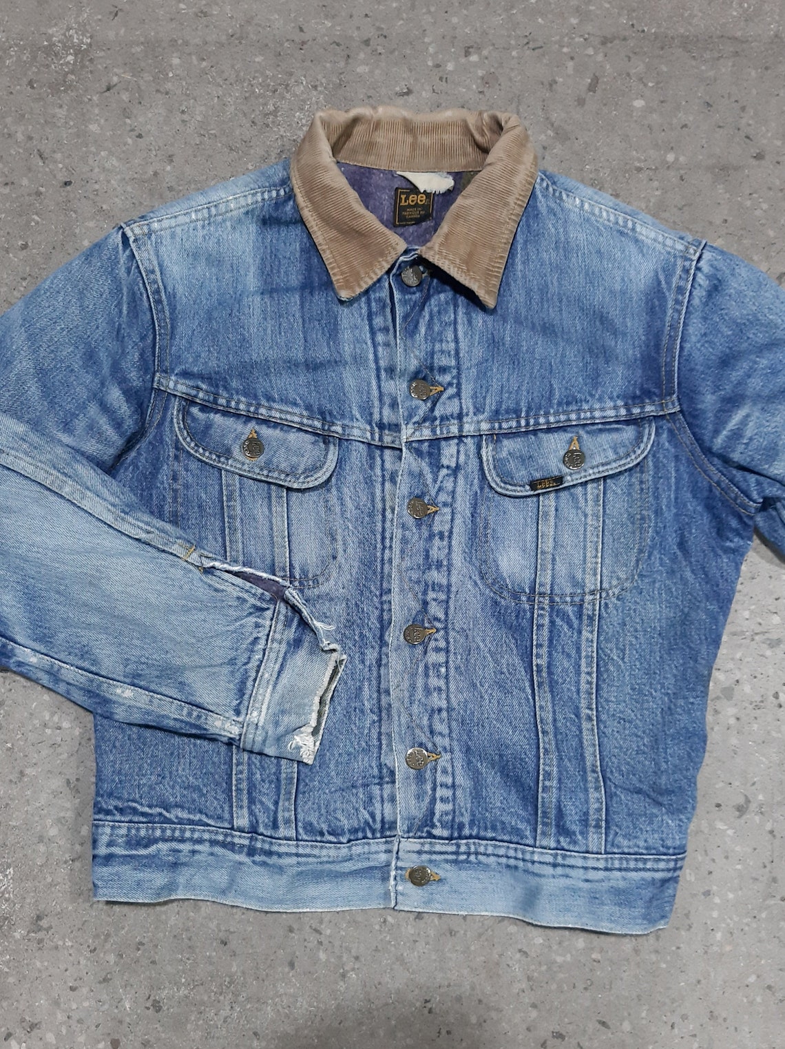 Vintage 1970s Lee Blanketlined Denim Jacket With Corduroy Collar Etsy