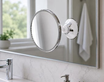 6 Inch Fogless Shower Mirror, Chrome Swivel Shaving Mirror, Suction Cup Bathroom Grooming Accessory, Travel Razor Mirror, Mens Gift Bathroom