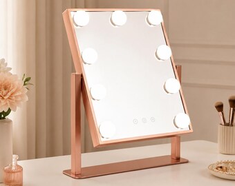Hollywood Vanity Mirror With 9 LED Bulbs, White Makeup Mirror, 3 Color Lighting, 360 Rotation, Tabletop Beauty Mirror, Gift for Her Vanity