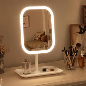 Specchio da trucco con illuminazione a LED, ricaricabile, con 3 modalità di colore, dimmerabile, ideale come idea regalo per la camera da letto (rosa e bianco).
